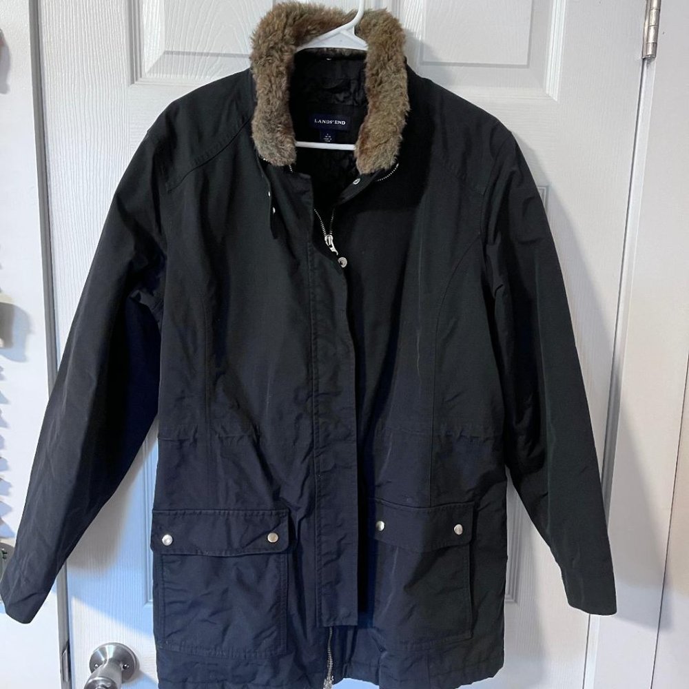 Lands' End Women's Winter Parka (Jacket), Black, Large